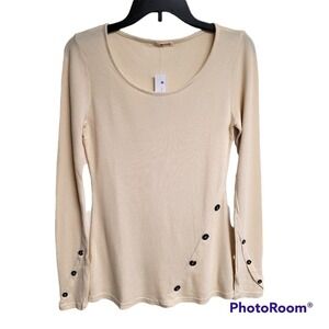 Revolve Lamade Cream Waffle Knit Long Sleeve Decorative Button Thermal‎ Top XS